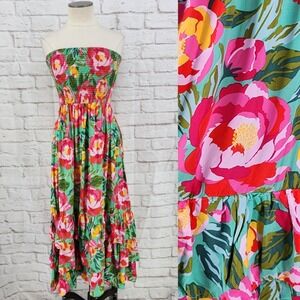 Abel The Label Resort Maxi Dress Maximalist Colorful Floral Smocked Tiered Small